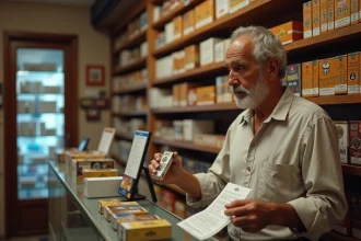 Un homme consulte la liste des prix de cigarettes dans un bureau de tabac italien authentique en 2026