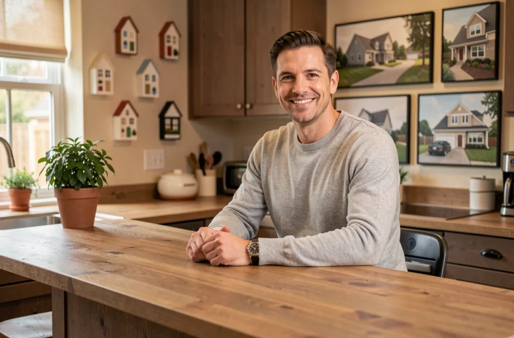 Un conseiller de Bien Chez Nous Immobilier présente des options de prêt dans une agence chaleureuse
