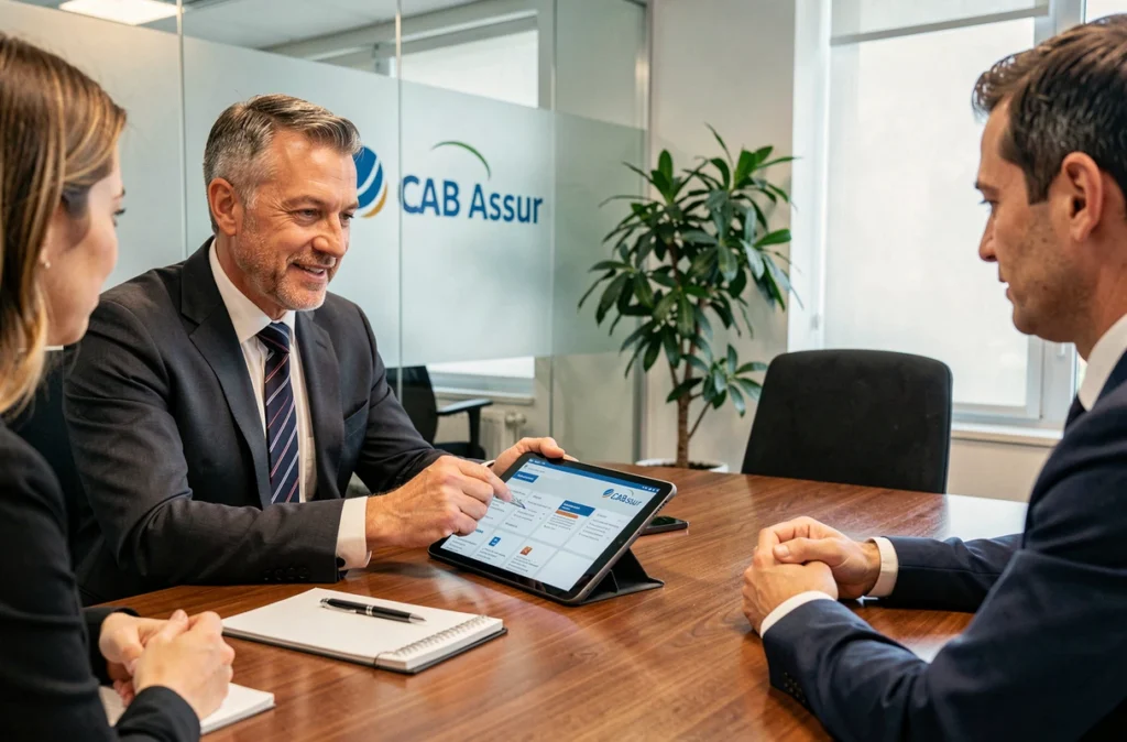 Philippe Tugulescu de CAB Assur en réunion de conseil en assurance avec des clients