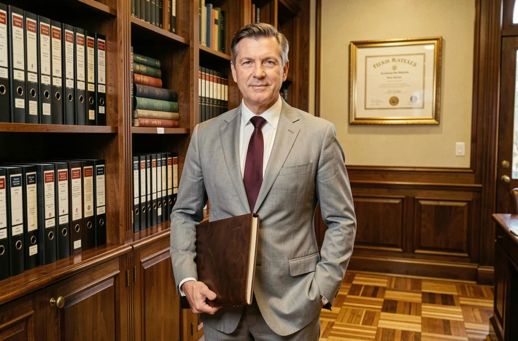 Conseiller en assurance François Gonzalez dans son bureau avec classeurs et diplômes